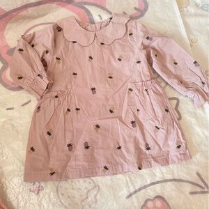Pink Long-Sleeve Dress with Floral Embroidery